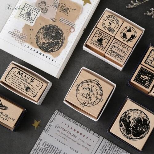 Vintage Cosmic ticket moon planet wood stamp DIY wooden rubber stamps for scrapbooking stationery scrapbooking standard stamp