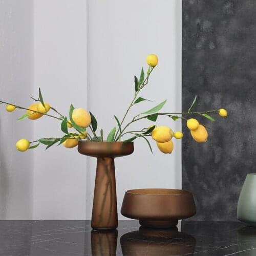 Light Luxury Frosted Coffee Color Glass Vase Home Decor Trends Creative Floral Ornaments Table Vase