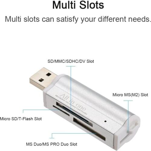 All in One Card Reader USB 2.0 Mini Portable For SD/SD/TF/MS Duo/Micro MS(M2)/Ms Pro Duo