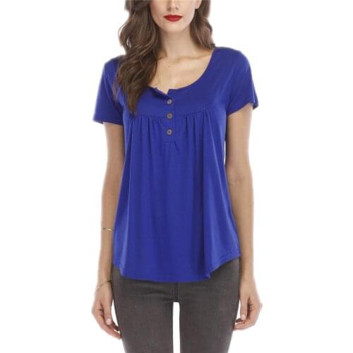 2022 Summer Short Sleeve T-shirt Women Tee Shirt Loose Solid Basic T Shirt Women Casual O-neck Button Hipster Tshirt Top S-5xl