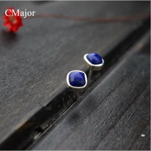 CMajor 925 sterling silver jewelry classical style natural lapis lazuli stud earrings for women