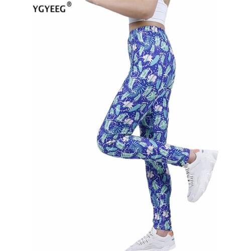 YGYEEG Women Sport Push Up Leggings Fitness High Waist Clothing Gym Workout Pants Green Leaf Printed Pattern Dropship