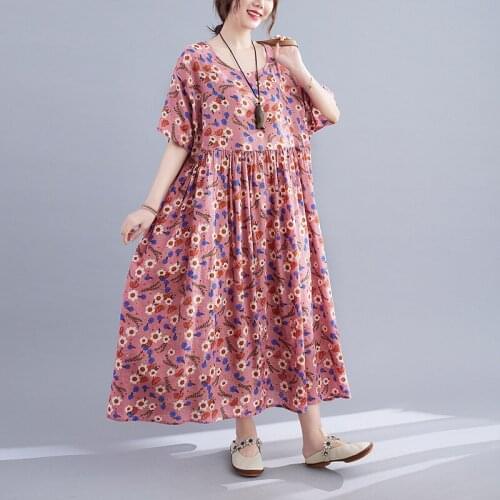 Print Floral Dress 2021 New Arrival Soft Cotton Loose Summer Dress Plus Size Loose Holiday Travel Casual Women Long Maxi Dress