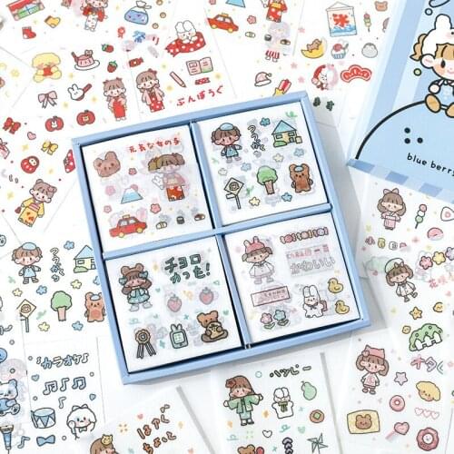 100pcs/set Sticker Gift Box Cute Girl Hand Account Decoration Sticker Material Set Cute Cartoon Sticker Decoration