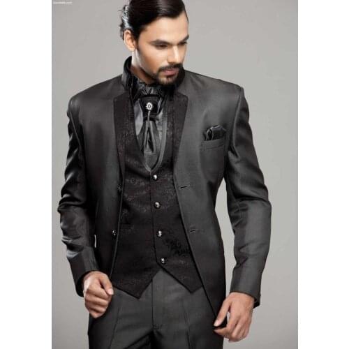 2018 Charcoal Mens tuxedo jacket Groom Tuxedos wedding tuxedos suits Prom Suits Best Men Suit Jacket+Pants+Tie+Vest