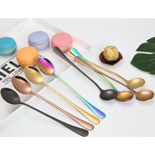 2019 New Vacuum Plating Stainless Steel Coffee Spoon Long Handle Tea Spoons Kitchen Hot Drinking Flatware Drop Shipping