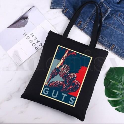 Berserk Guts Manga Swordsman Gatsu Sacrifice Zodd Black Canvas Print Shopping Bags Girls Fashion Life Casual Pacakge Hand Bag
