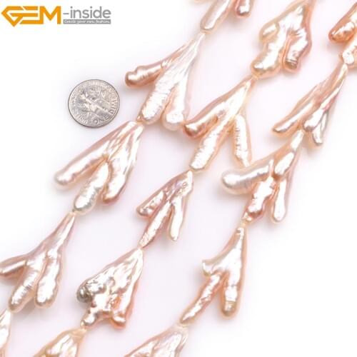 Gem-inside Natural Pink White Bird Foot Shape Stick Point Biwa Freshwater Cultured Pearls Beads for Jewelry Making 15inches DIY