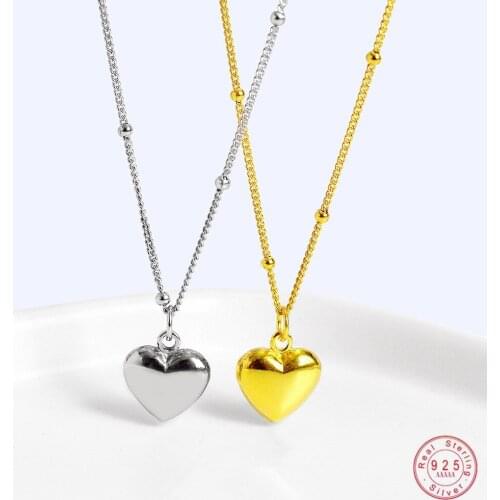 925 Sterling Silver Minimalist Mini Glossy Heart Pendant Clavicle Chain Necklace Women Party Dress Jewelry Accessories