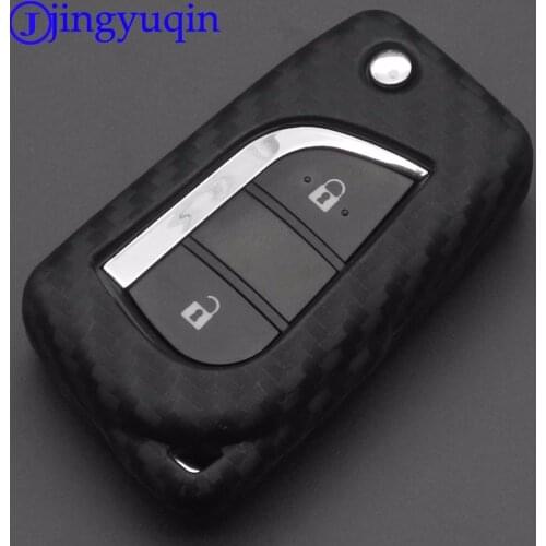 Jingyuqin 2/3 Btns Carbon Silicone Car Key Case Cover For Toyota Auris Corolla Avensis Verso Yaris Aygo Scion TC IM 2015 2016