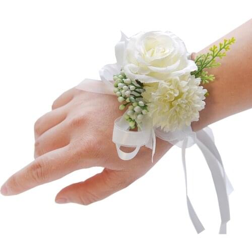 1pc Rose Flower Party Wrist Flower Wedding Boutonnieres White Pink Red Bridesmaid Bracelet Hand Flowers For Marriage Accessories