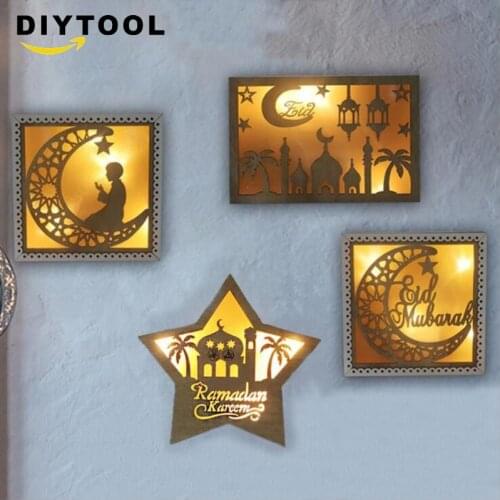 Muslim Ramadan Eid al-Fitr decorative lights, stars and moon led wooden Ramadan crafts decoration lights