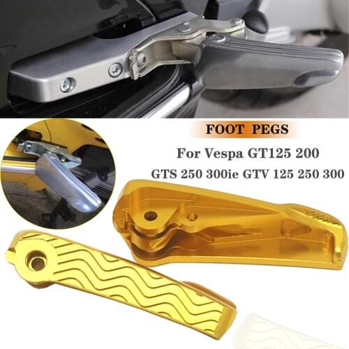 For Vespa GT GTS GTV 125 200 250 300 300ie Motorcycle Rear Passenger Foot Pegs Mount Black Pedal Extended Footpegs
