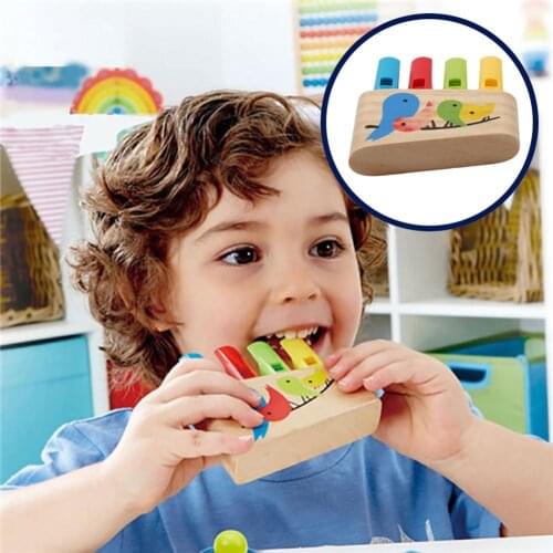 Eco-friendly paint Kids Baby Educational Wooden Rainbow Panpipe Whistle Birds Whistling Musical Toy exercised by playing whistle