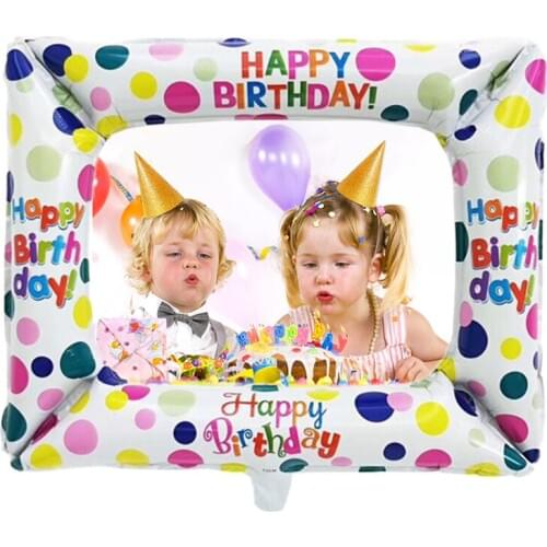 Aluminium Foil Happy Birthday Aluminum Foil Balloon Photo Frame for Birthday Family Party Photo Booth Event Decorations Supplies