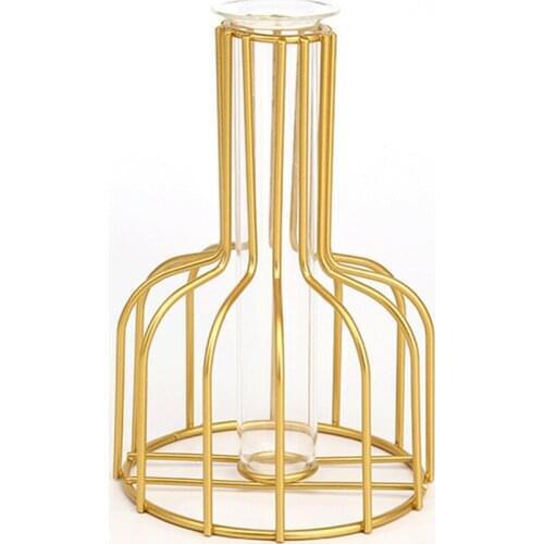 Hydroponic Flower Vase Wrought Iron Geometric Design Tabletop Ornament