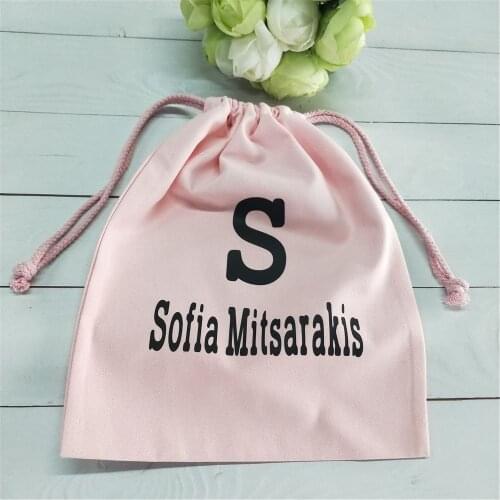 Large Size Personalised Name Cotton Bag Custom Pink Bag Wedding Bridesmaid Favor Gift Bag Underwear Swimwear Cosmetic Bag