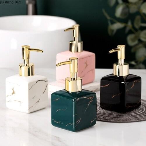 European Style Marble Pattern Ceramic Lotion Bottle Square Soap Dispenser Home Hand Sanitizer Push Bottle Bathroom Accessories