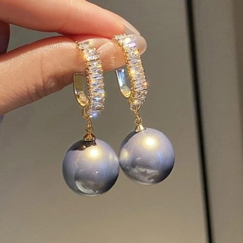 Korean Fashion Oversized White Pearl Drop Earrings for Women Bohemia Golden Round Pearls Wedding Earrings Jewelry Gift