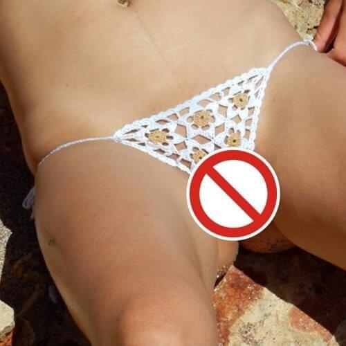Hand crochet lace thong string applique Mini bikini swimwear Sunbathing bikini