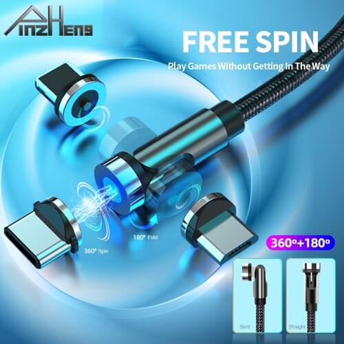 PINZHENG Rotate Magnetic Cable Micro USB Type C 360 Degree Charging Cable 540 Rotate Magnet Charger For iPhone Xiaomi Huawei
