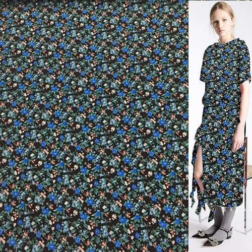 Mini blue floral pure silk Crepe DE chine fabric 139cm width 17momme,SCDC970