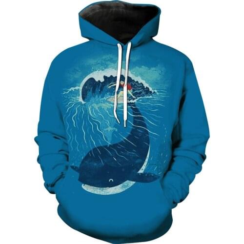 Papertiger Anime Cartoon Blue Whale Print Mens Casual 3D Hooded Sweatshirt