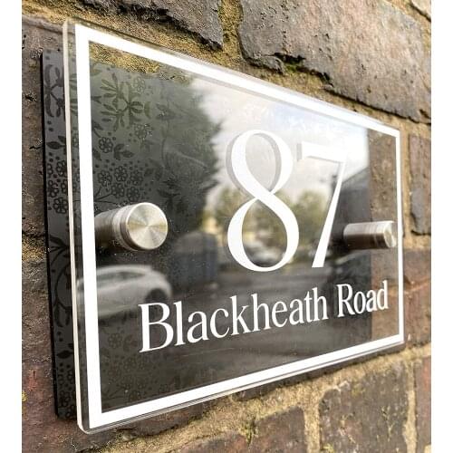 DIY House Number Modern House Number Sign Printed Plaque Garden Glass Effect Acrylic Sign Door Plate Marble Wall Display