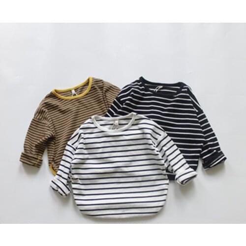 New Autumn Baby Boys Striped T-shirts Long Sleeve Tops Korean Style Baby Kids Casual Tees Children Clothes