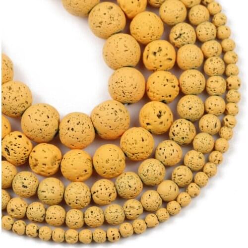 Wholesale Yellow Volcanic Rock Lava Natural Stone Rubber Round Spacer Loose Beads For Jewelry Making DIY Bracelets 4/6/8/10/12MM