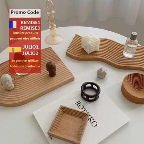 Nordic Style Beech Wooden Spiral Square Shape Jewelry Tray Candle Holder Storage Rack Home Organizer Decoration Accessories