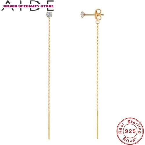 AIDE 925 Sterling Silver Earring For Women Fashionable Simple Long Chian Stud Earrings For Girl Fine Jewelry Pendientes Gifts