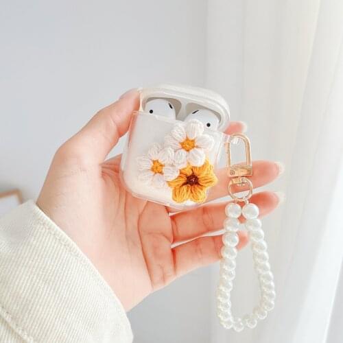 Cute with Chain Cover for Apple AirPods 1 2 3 Luxury Flower Case Pearl Keychain Earphone Case for AirPods PRO Case Hearphone Box