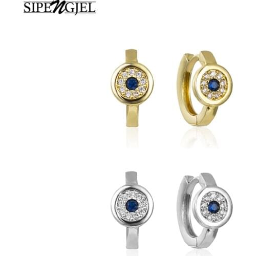 SIPENGJEL Fashion Mini Blue Eyes Zircon Small Hoop Earrings Cartilage Small Helix Piercing Earrings For Women Men Jewelry 2021