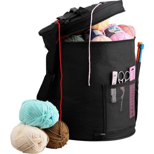 1 Piece 28*33cm 600D Oxford Cloth Wool Storage Bag Black Cylinder Single Shoulder Wool Storage Bag Knitting Tool Storage