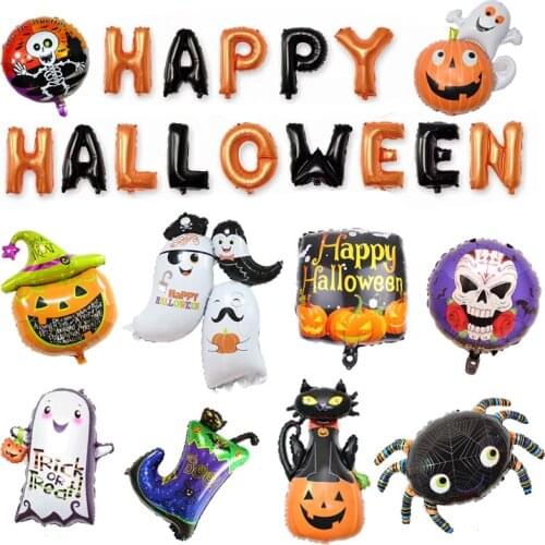 Halloween Pumpkin Ghost Black Cat Balloon Halloween Decoration Spider Bat Foil Balloon Inflatable Toys Halloween Party Supplies