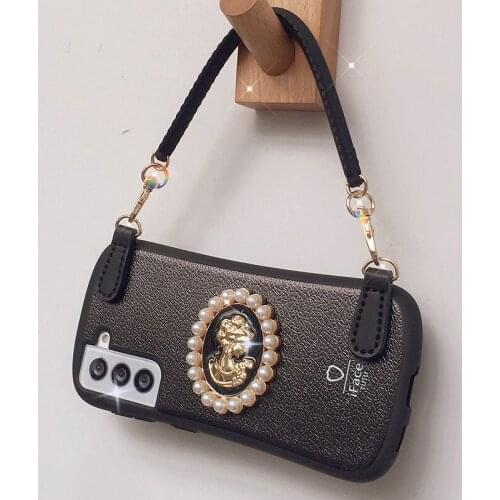 Pearl Portrait Portable Case for Samsung S21+ Case for Samsung S21 Caess Black S21Ultra Cover Luxury Retro Ins Capa for S21 5G