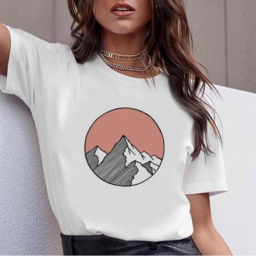 Creative mountain print ladies T-shirt pink graphic T-shirt cartoon Harajuku T-shirt summer tee top female Street Clothing