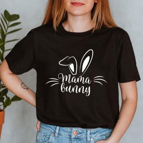 Mama Bunny 100% Cotton T-shirt Cute Women Short Sleeve Graphic Easter Rabbit Tshirt Kawaii Jesus Christ Holiday Gift Tops Tees