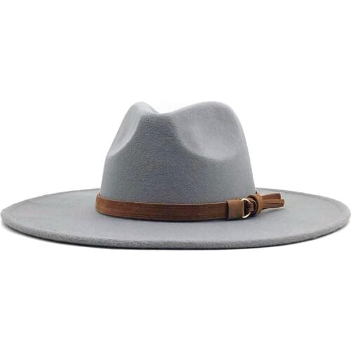 Women Men Big Wool Fedora Hat With Leather Ribbon Gentleman Elegant Lady Winter Autumn Wide Brim Jazz Church Panama Sombrero Cap