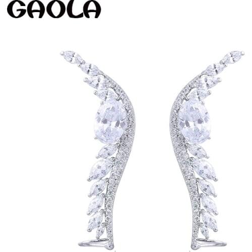 GAOLA Classic White Gold Color Feather Cubic Zirconia Dangle Earrings for Woman GLE5888