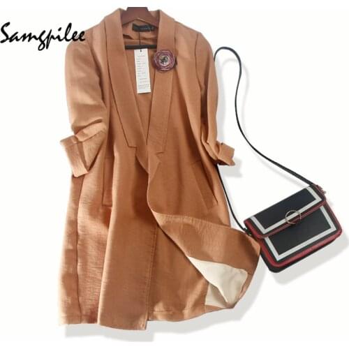 2020 New Autumn Fashion Three Quarter Sleeve Long Solid Notched Collar Appliques Casual Women Blazers Plus Size M-4XL