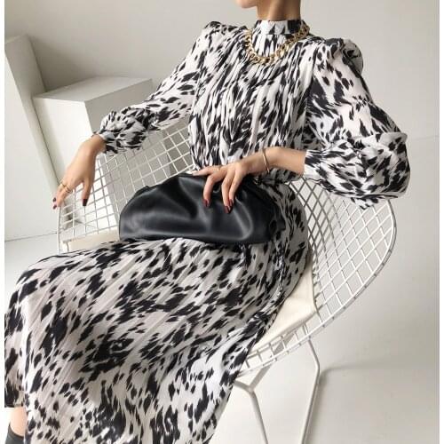 Spring Elegant Collar Chic Panelled Ink Dress Fashion Vintage Pleated Design Vestidos New Drawstring Slim Waist Women Dresses