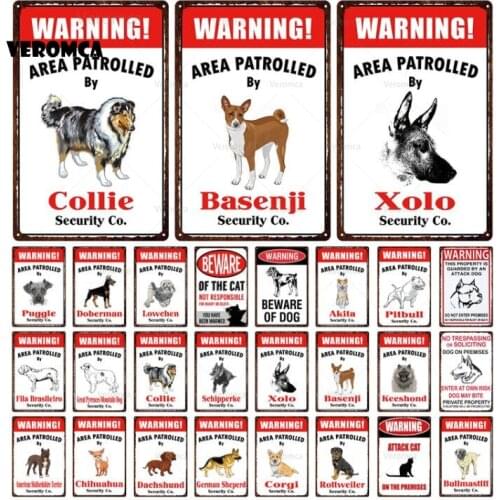 Warning Dogs Tin Sign Vintage Metal Sign Retro Plates Plaque Sign Metal Wall Decor Wall Poster for Garden Home Desk Decoration