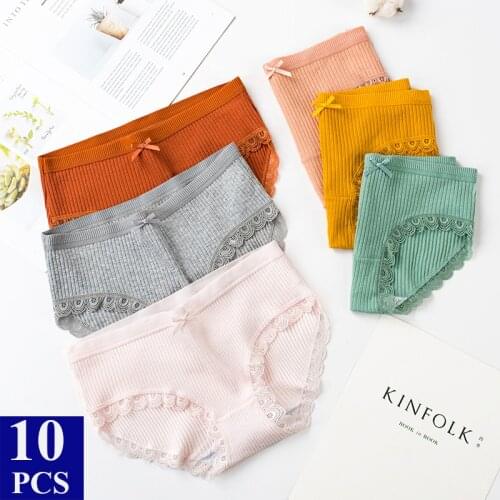0.7$/Pc 10Pcs/lot Cotton Panties Women Bow Lace lingerie femme Sexy Underwear Women PantiesBriefs Underpants bragas mujer