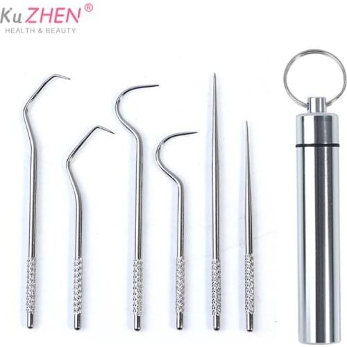 1Set Metal Stainless Steel Oral Cleaning Tooth Flossing Artifact Portable Pendant Toothpick Tube Stronger Dental Floss