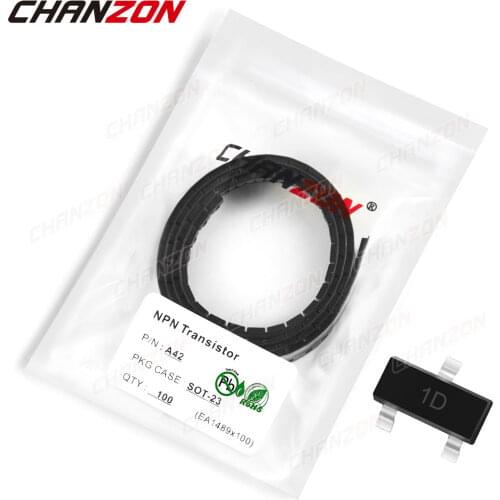 100Pcs MMBTA42 SOT-23 SMD NPN Transistor Bipolar Junction BJT Triode Tube Fets 0.3A 300V Mark 1D Single Integrated Circuits