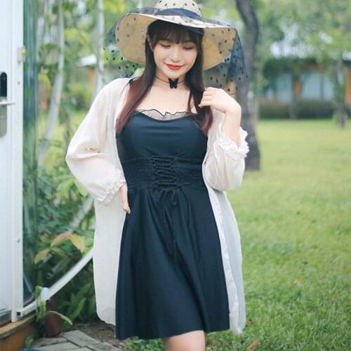 2021 New Swimsuit Female Large Size XXL-6XL Fat Girl Covering Belly Skirt Style One-Piece Conservative Boxer Fashion Hot Spring