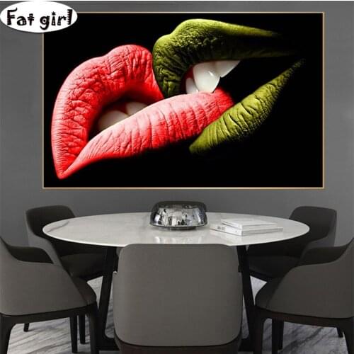 5D Lips Graffiti Wall Art diamond Painting Biting lip Kiss diamond embroidery mosaic cross stitch for Living Room Bedroom decor