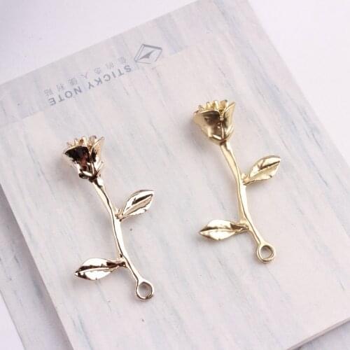 Free Shipping 40PCs 23*40MM Alloy Rose Flower Pendant Charms Fit Ornament Accessories DIY Jewelry Findings Necklace Pendant